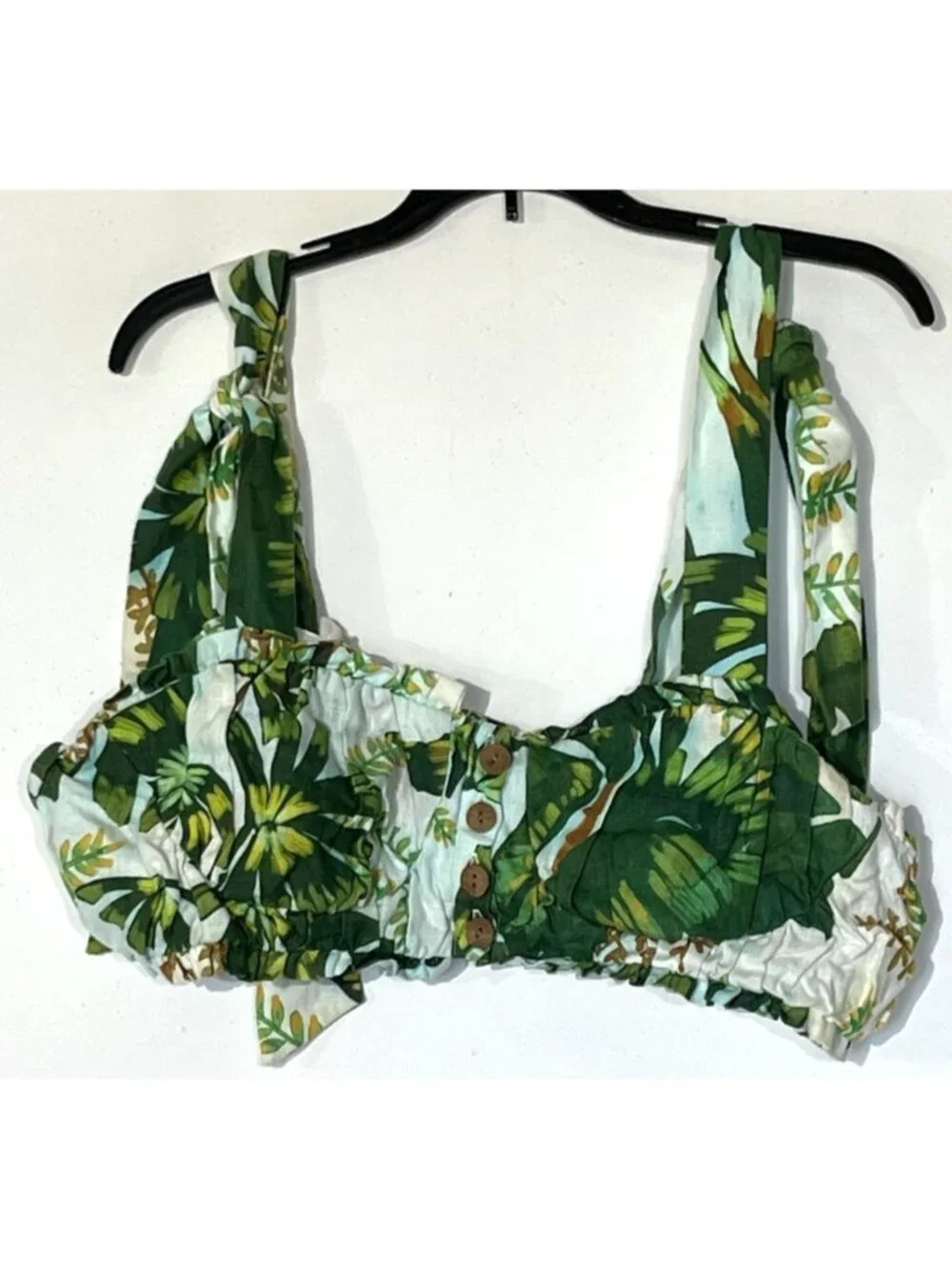 FARM RIO Tropical Forest 100% Linen Crop Top + Wide Pants 2 PC Set Suit